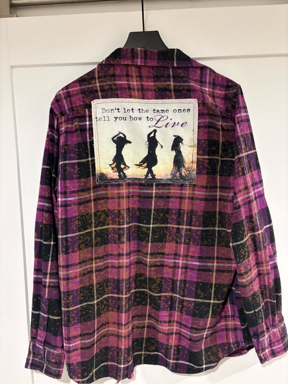 Angry Minnow Women’s Plaid Purple Black Flannel  with Back Graphic